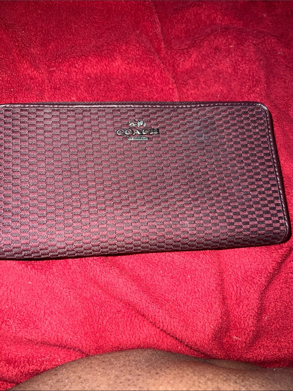 Coach Quilted Zip Wallet in Wine Red